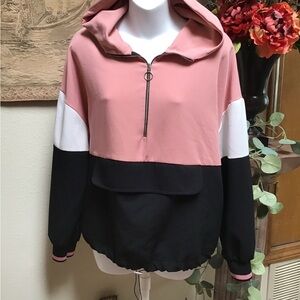 Zara Pink, White, and Black Colorblock Athletic Jacket or Pullover